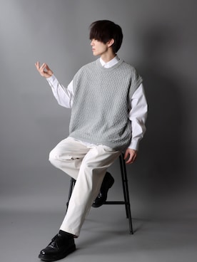 「SITRY（シトリー）のloose tapered tuck wide Pants/ルーズ テーパード タック ワイドパンツ（スラックス）」を使った、SITRYさん（メンズ・178cm）の冬コーディネート