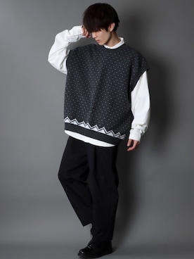 「SITRY（シトリー）のloose tapered tuck wide Pants/ルーズ テーパード タック ワイドパンツ（スラックス）」を使った、SITRYさん（メンズ・178cm）の春コーディネート