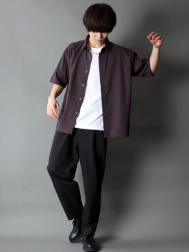 「SITRY（シトリー）のloose tapered tuck wide Pants/ルーズ テーパード タック ワイドパンツ（スラックス）」を使った、SITRYさん（メンズ・178cm）の春コーディネート