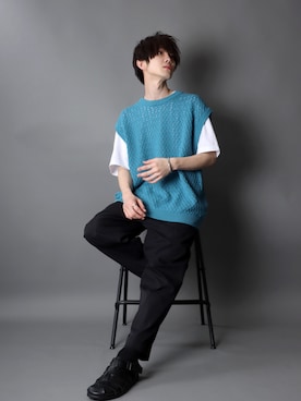 「SITRY（シトリー）のloose tapered tuck wide Pants/ルーズ テーパード タック ワイドパンツ（スラックス）」を使った、SITRYさん（メンズ・178cm）の夏コーディネート