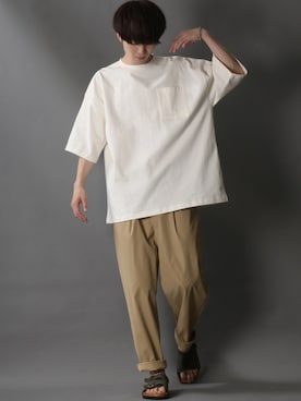 「SITRY（シトリー）のloose tapered tuck wide Pants/ルーズ テーパード タック ワイドパンツ（スラックス）」を使った、SITRYさん（メンズ・178cm）の夏コーディネート