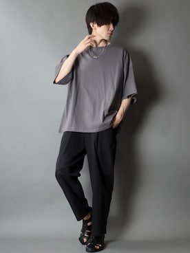「SITRY（シトリー）のloose tapered tuck wide Pants/ルーズ テーパード タック ワイドパンツ（スラックス）」を使った、SITRYさん（メンズ・178cm）の夏コーディネート
