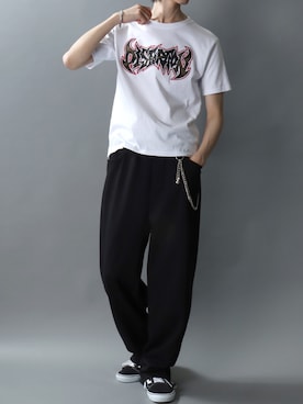 「SITRY（シトリー）のGrunge Style T-Shirt/グランジ ヴィンテージライク ショート丈 半袖Tシャツ レディース メンズ（Tシャツ/カットソー、ホワイト系）」を使った、SITRYさん（メンズ・181cm）の夏コーディネート
