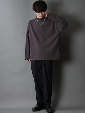 「SITRY（シトリー）のloose tapered tuck wide Pants/ルーズ テーパード タック ワイドパンツ（スラックス）」を使った、SITRYさん（メンズ・178cm）の冬コーディネート