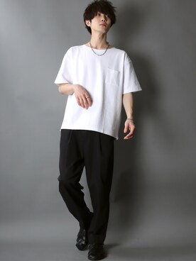 「SITRY（シトリー）のloose tapered tuck wide Pants/ルーズ テーパード タック ワイドパンツ（スラックス）」を使った、SITRYさん（メンズ・178cm）の夏コーディネート