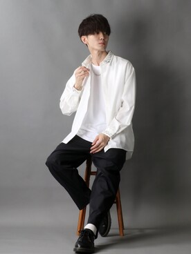 「SITRY（シトリー）のloose tapered tuck wide Pants/ルーズ テーパード タック ワイドパンツ（スラックス）」を使った、SITRYさん（メンズ・178cm）の秋コーディネート