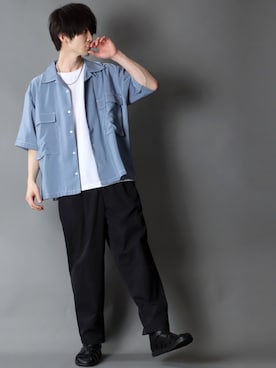 「SITRY（シトリー）のloose tapered tuck wide Pants/ルーズ テーパード タック ワイドパンツ（スラックス）」を使った、SITRYさん（メンズ・178cm）の春コーディネート