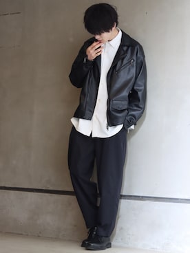 「SITRY（シトリー）のアイテム（ライダースジャケット）」を使った、Kanoさん（メンズ・178cm）の冬コーディネート