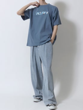 「SITRY（シトリー）のSITRY Animal ＆Ghost Embroidery T-Shirt/別注 オーバーサイズ アニマル ゴースト ワンポイント刺繍 半袖Tシャツ レディース メンズ（Tシャツ/カットソー）」を使った、Kanoさん（メンズ・178cm・20代）の夏コーディネート