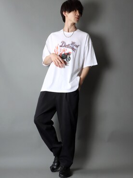 「SITRY（シトリー）のloose tapered tuck wide Pants/ルーズ テーパード タック ワイドパンツ（スラックス）」を使った、SITRYさん（メンズ・178cm）の夏コーディネート