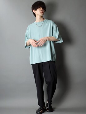 「SITRY（シトリー）のloose tapered tuck wide Pants/ルーズ テーパード タック ワイドパンツ（スラックス）」を使った、SITRYさん（メンズ・178cm）の夏コーディネート