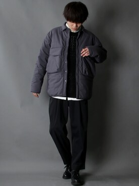 「SITRY（シトリー）のloose tapered tuck wide Pants/ルーズ テーパード タック ワイドパンツ（スラックス）」を使った、SITRYさん（メンズ・178cm）の冬コーディネート