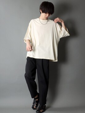 「SITRY（シトリー）のloose tapered tuck wide Pants/ルーズ テーパード タック ワイドパンツ（スラックス）」を使った、SITRYさん（メンズ・178cm）の夏コーディネート