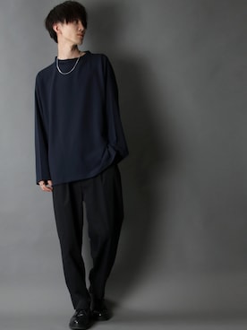 「SITRY（シトリー）のloose tapered tuck wide Pants/ルーズ テーパード タック ワイドパンツ（スラックス）」を使った、SITRYさん（メンズ・178cm）の冬コーディネート
