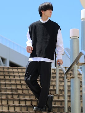 「SITRY（シトリー）のloose tapered tuck wide Pants/ルーズ テーパード タック ワイドパンツ（スラックス）」を使った、SITRYさん（メンズ・178cm）の夏コーディネート
