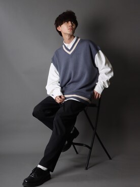 「SITRY（シトリー）のloose tapered tuck wide Pants/ルーズ テーパード タック ワイドパンツ（スラックス）」を使った、SITRYさん（メンズ・178cm）の秋コーディネート