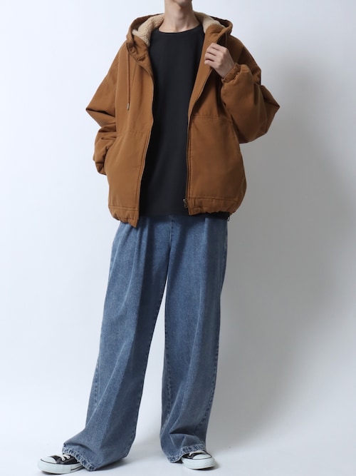 セール】SITRY Duck Zip Hoodie/別注 オーバーサイズ フード裏ボア