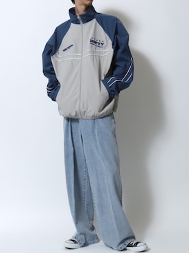 「SITRY（シトリー）のNylon Track Jacket/オーバーサイズ ユニフォームデザイン ブロークコア 切替 ナイロンジャケット トラックジャケット ブルゾン（ナイロンジャケット）」を使った、SITRYさん（メンズ・181cm・20代）の秋コーディネート