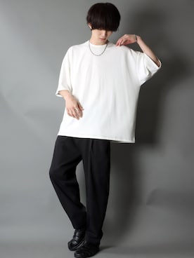 「SITRY（シトリー）のloose tapered tuck wide Pants/ルーズ テーパード タック ワイドパンツ（スラックス）」を使った、SITRYさん（メンズ・178cm）の夏コーディネート