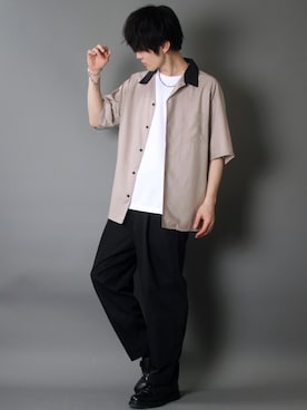 「SITRY（シトリー）のloose tapered tuck wide Pants/ルーズ テーパード タック ワイドパンツ（スラックス）」を使った、SITRYさん（メンズ・178cm）の春コーディネート