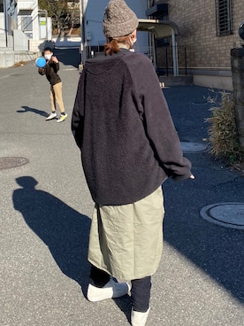 「レッグウォーマー」｜「アイテム（シャツワンピース）」を使った、かなっぺさん（レディース・166cm）の冬コーディネート