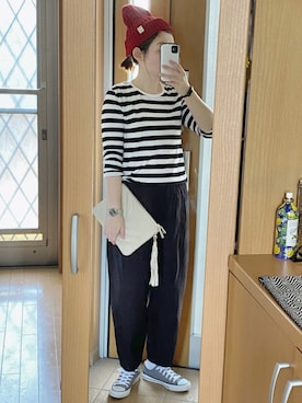 「アイテム（クラッチバッグ、ホワイト系）」を使った、かなっぺさん（レディース・166cm）の秋コーディネート