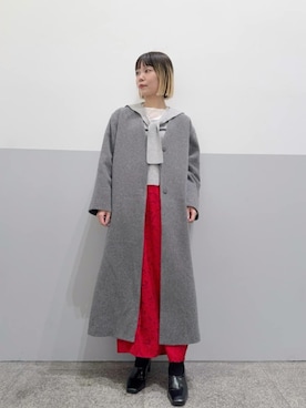 「ニット/セーター」｜「アイテム（ノーカラーコート）」を使った、N. STAFFさん（レディース・156cm）の冬コーディネート