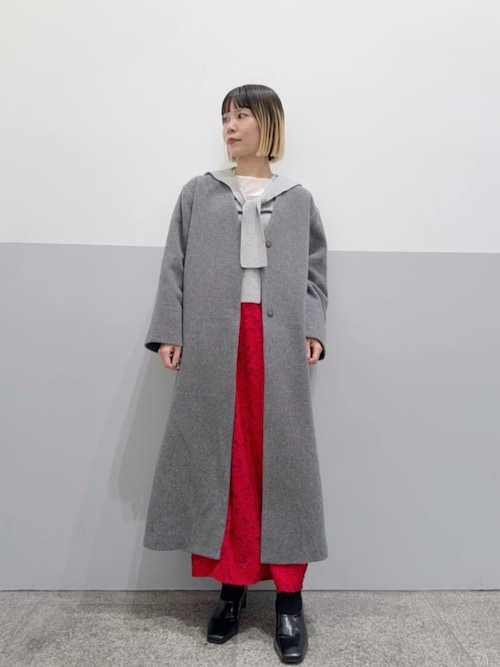 美品✨ パラスパレス ウールノーカラーロングコート ブラウングレーナチュラル M カラーレスロングコート | N. Natural Beauty Basic*（エヌ ナチュラル