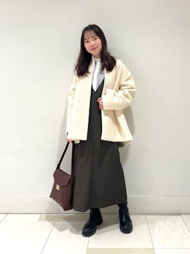 「N.（N. Natural Beauty Basic）（エヌエヌナチュラルビューティーベーシック）のアイテム（ノーカラーコート）」を使った、N. STAFFさん（レディース・159cm）の冬コーディネート