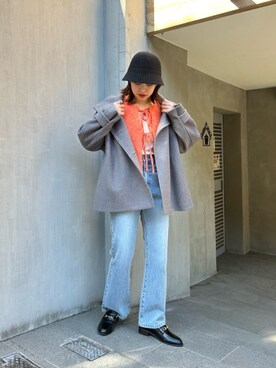 「ニットカーディガン」｜「アイテム（ステンカラーコート）」を使った、N. STAFFさん（レディース・160cm）の冬コーディネート