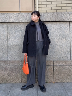 「モノトーンコーデ」｜「アイテム（ステンカラーコート）」を使った、N. STAFFさん（レディース・158cm）の冬コーディネート