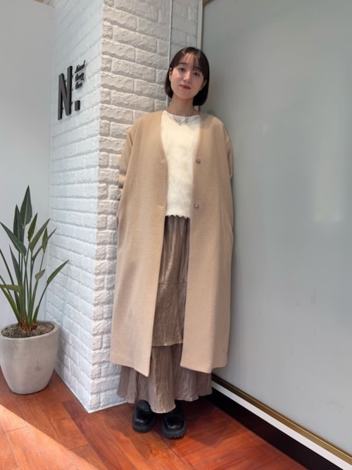 セール】【PS/低身長サイズ】カラーレスロングコート（ノーカラー