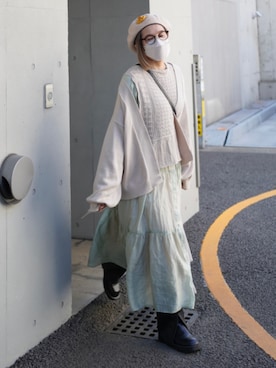 「カーディガンコーデ」｜「アイテム（ハンチング/ベレー帽）」を使った、ten⭐︎ichiko       さん（レディース・157cm）の春コーディネート