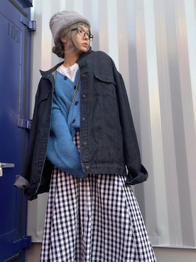 「ブルーニット」｜「アイテム（帽子）」を使った、ten⭐︎ichiko       さん（レディース・157cm）の秋コーディネート