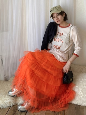 「オレンジスカート」｜ten⭐︎ichiko       さん（レディース・157cm）の冬コーディネート