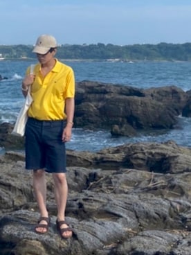 「LACOSTE（ラコステ）のLACOSTE / L1212AL ポロシャツ（ポロシャツ、イエロー系）」を使った、karagさん（メンズ・169cm）の夏コーディネート