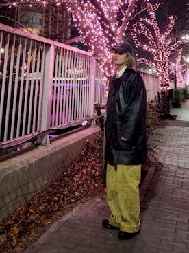 「古着のアイテム（その他アウター、ブラック系）」を使った、karagさん（メンズ・169cm）の冬コーディネート