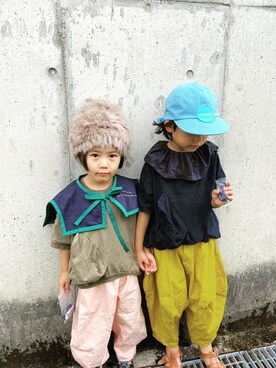 「きょうだいコーデ」｜「アイテム（帽子）」を使った、puuuuton11さん（キッズ・100cm）の夏コーディネート