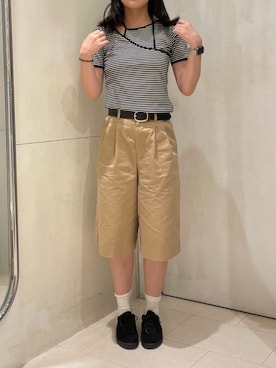 「CAPRICIEUX LE'MAGE（カプリシューレマージュ）の【前後2WAY】アシメレイヤードボーダーT（Tシャツ/カットソー、ブラック系）」を使った、ジュンさん（レディース・167cm）の夏コーディネート