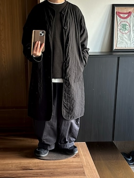 「アイテム（ノーカラーコート）」を使った、善さん（レディース・152cm）の冬コーディネート