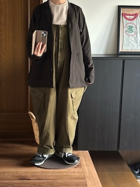 「ワークマンのアイテム（ノーカラージャケット、ブラック系）」を使った、善さん（レディース・152cm）の春コーディネート