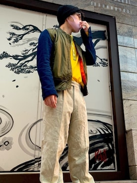 「ニット帽コーデ」｜「アイテム（ブルゾン）」を使った、ZiiMAさん（メンズ・166cm）の秋コーディネート