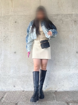 「ショート丈トップス」｜「アイテム（デニムジャケット）」を使った、になさん（レディース・152cm）の春コーディネート