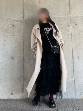 「ティアードスカート」｜「アイテム（トレンチコート）」を使った、になさん（レディース・152cm）の冬コーディネート