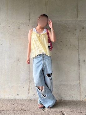 「ZARA（ザラ）のアイテム（シャツ/ブラウス、イエロー系）」を使った、になさん（レディース・152cm）の夏コーディネート