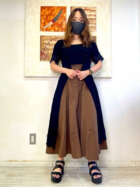 「ブラウン×ブラック」｜「アイテム（サンダル）」を使った、chieさん（レディース・159cm）の夏コーディネート