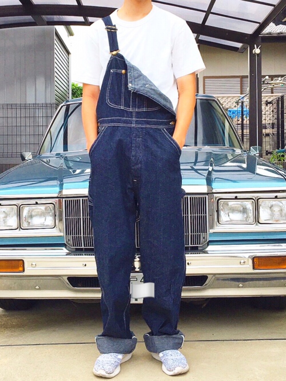 「サロペット、今日のコーデ、高校生、カジュアル、デニムカジュアル、ライトオン」｜「LeeのLee/リー 【DUNGAREES】 OVERALL/オーバーオール（サロペット/オーバーオール、ブルー系）」を使った、夜依伯英さん（メンズ・173cm）の夏コーディネートの1枚目の写真