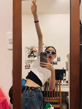 「PAZZO（パッゾ）のアイテム（Tシャツ/カットソー）」を使った、1VOFUFOさん（レディース・158cm）の春コーディネート