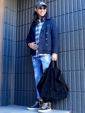 「アイテム（ピーコート）」を使った、𝕄𝔸𝕊𝔸さん（メンズ・174cm）の冬コーディネート