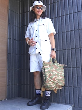 「BILL WALL LEATHER（ビルウォールレザー）のBill Wall Leather / R480 アイアンクロス シグネットリング（リング）」を使った、𝕄𝔸𝕊𝔸さん（メンズ・174cm・30代）の夏コーディネート